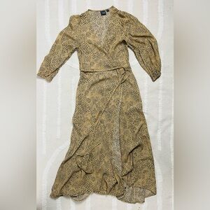 Gap Leopard Print Wrap Midi Dress – Long Sleeve Animal Print – Size 0